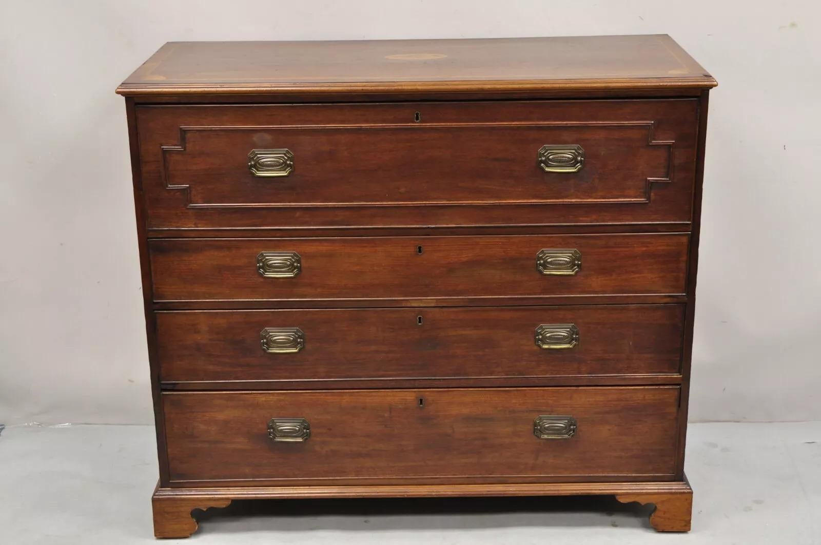 Antique English Edwardian Mahogany Chest of Drawers Secretary Desk Bureau For Sale 11