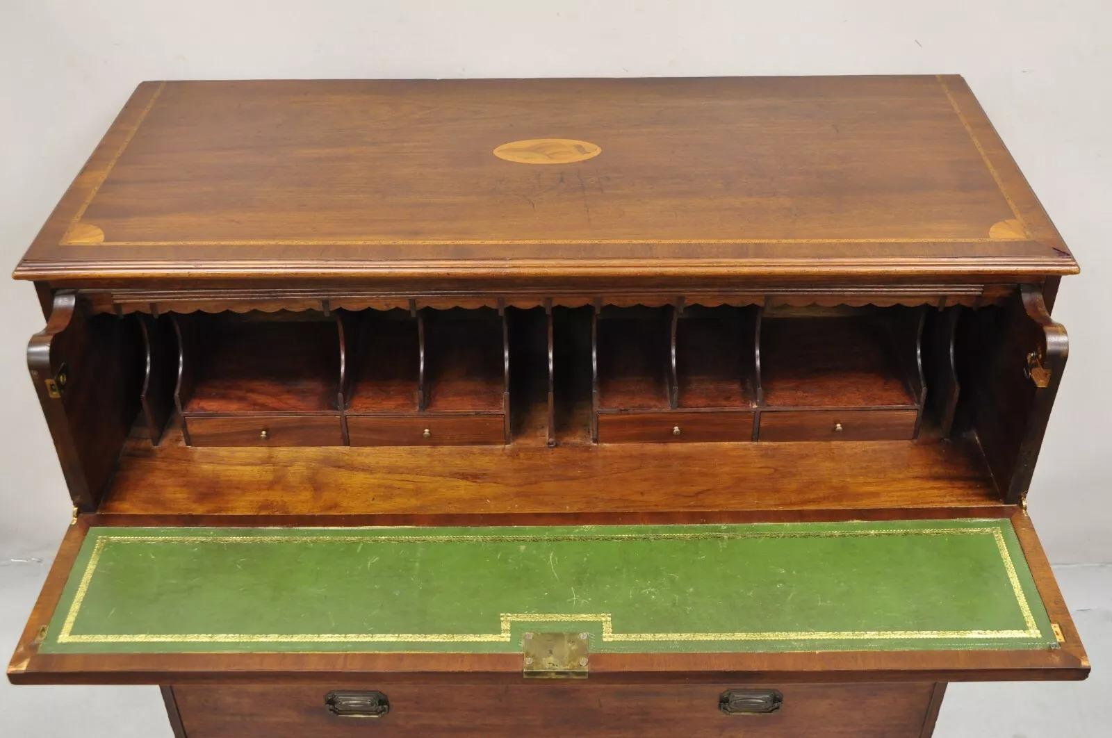 Antique English Edwardian Mahogany Chest of Drawers Secretary Desk Bureau In Good Condition For Sale In Philadelphia, PA