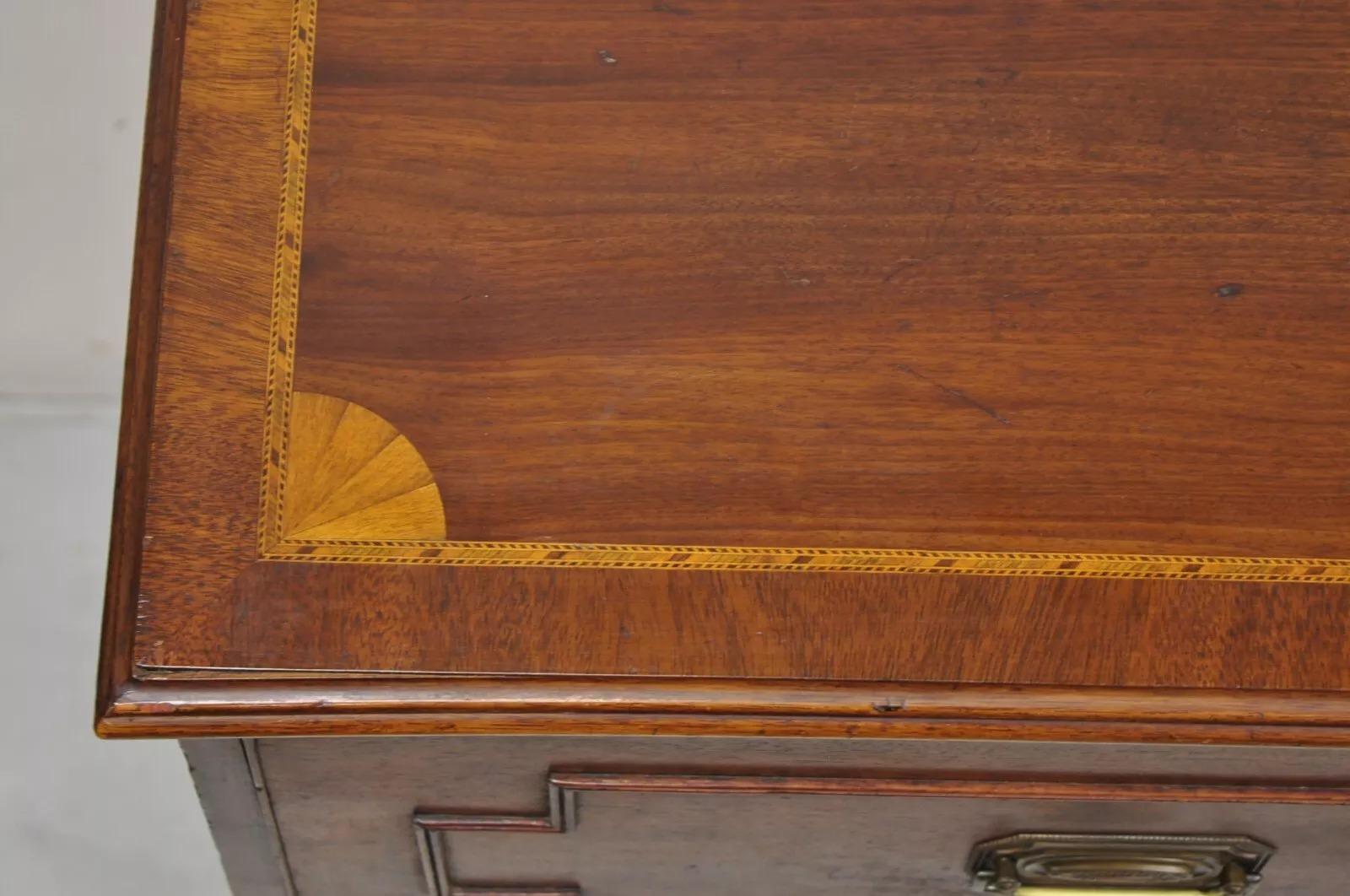 Leather Antique English Edwardian Mahogany Chest of Drawers Secretary Desk Bureau For Sale