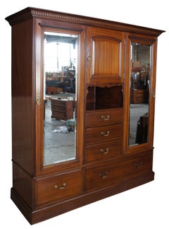 Antique English Edwardian Mahogany Chifferobe Wardrobe Closet Clothing Armoire