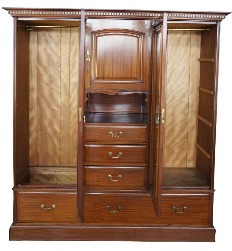 Antique English Edwardian Mahogany Chifferobe Wardrobe Closet Clothing
