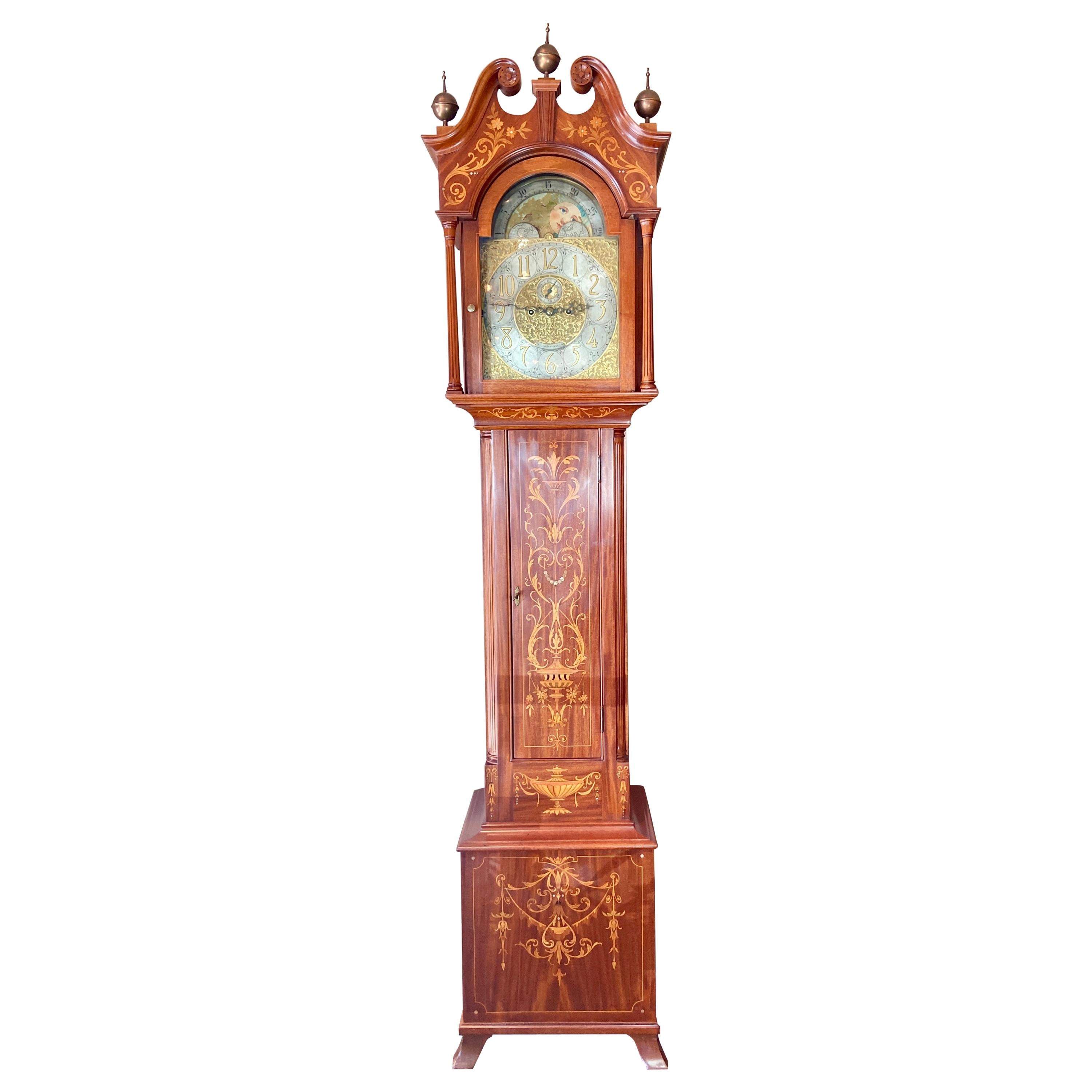 Antique English Edwardian Mahogany Grandfather Clock "Tiffany & Co, " Circa 1900s