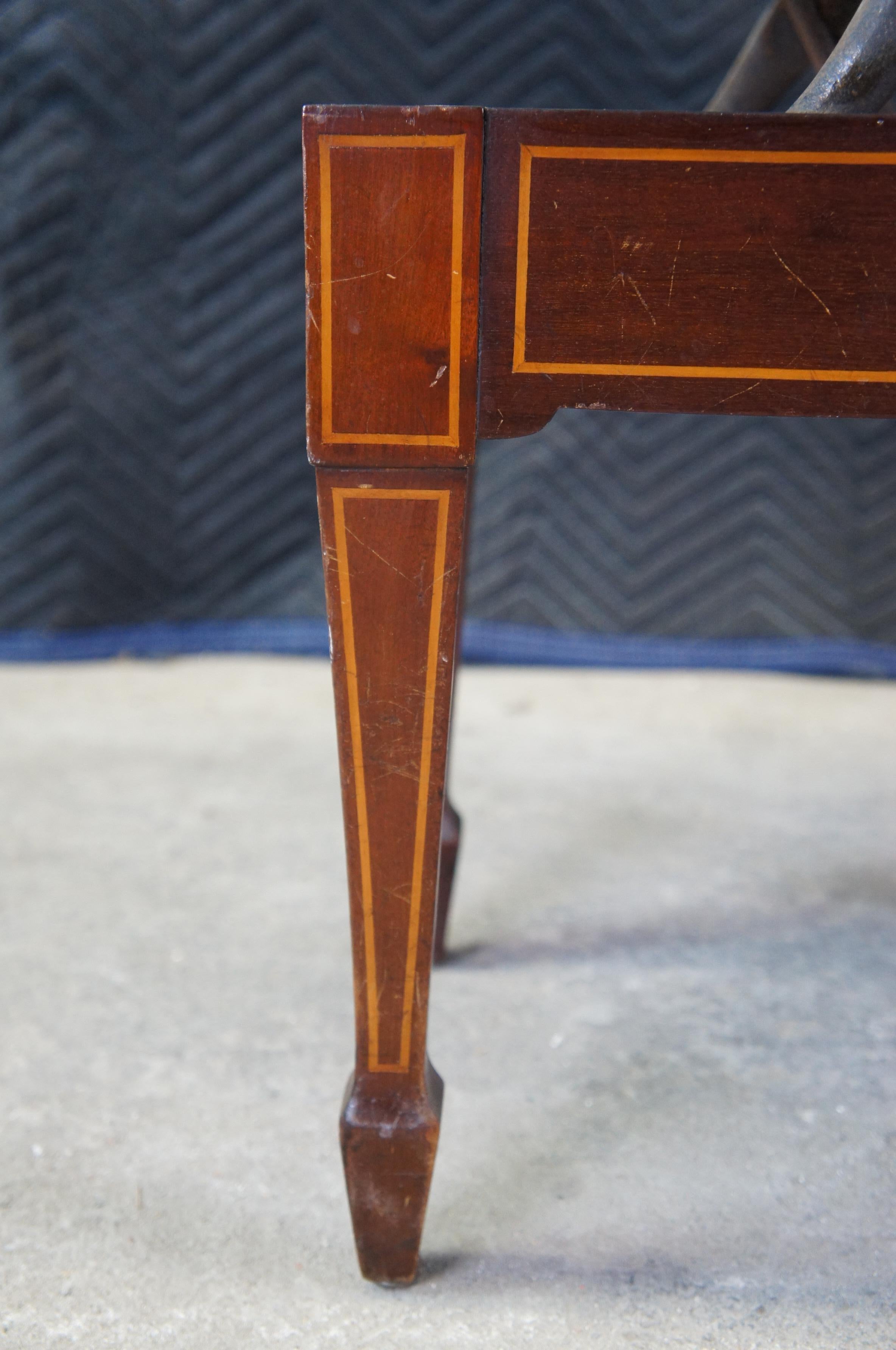 Antique English Edwardian Mahogany Inlaid Adjustable Piano Stool Storage Bench 1