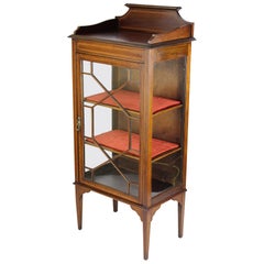 Antique English Edwardian Mahogany Inlaid Display Cabinet Bookcase Cupboard