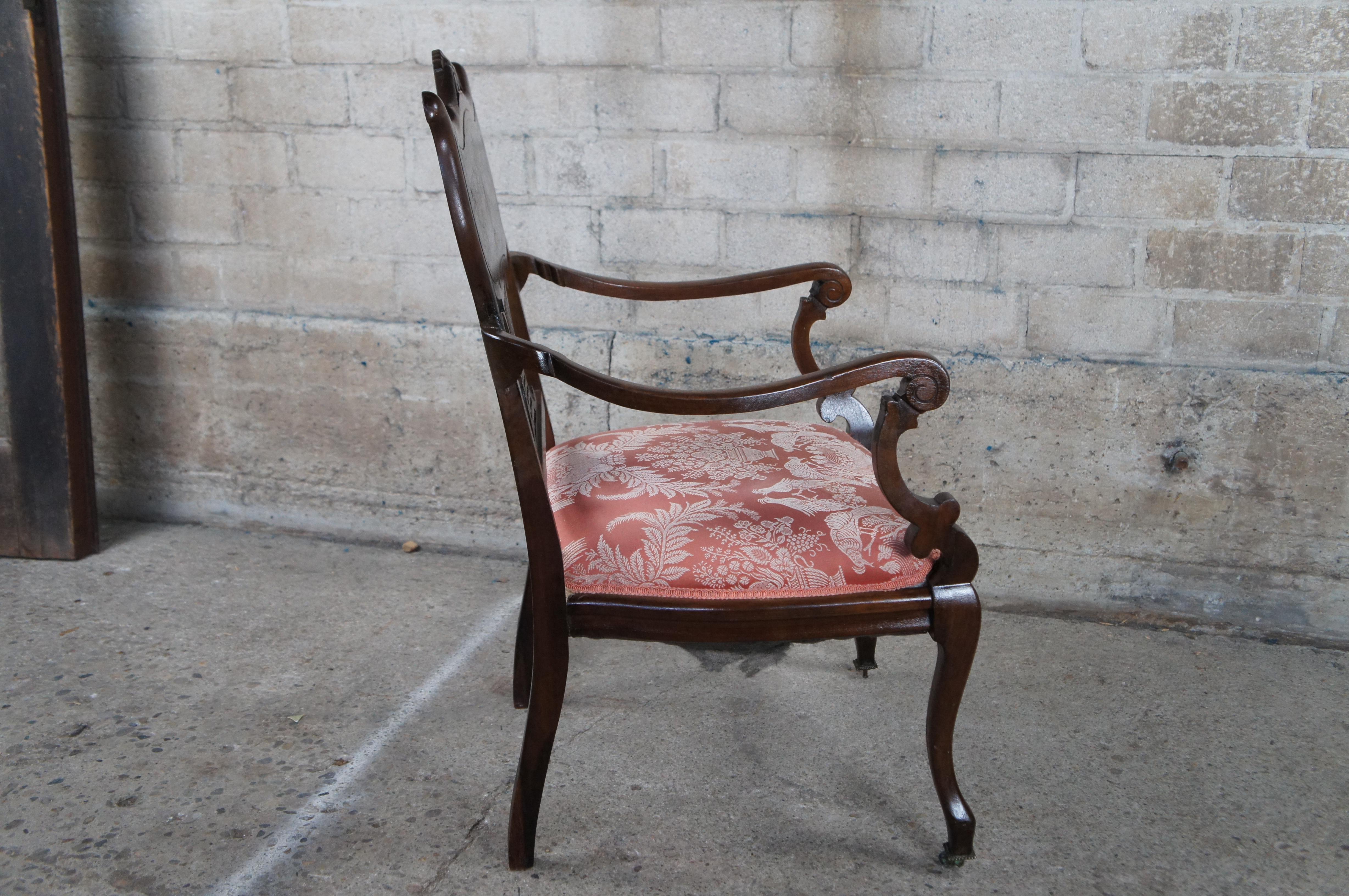 Antique English Edwardian Mahogany Inlaid Marquetry Mother Pearl Parlor Armchair For Sale 6