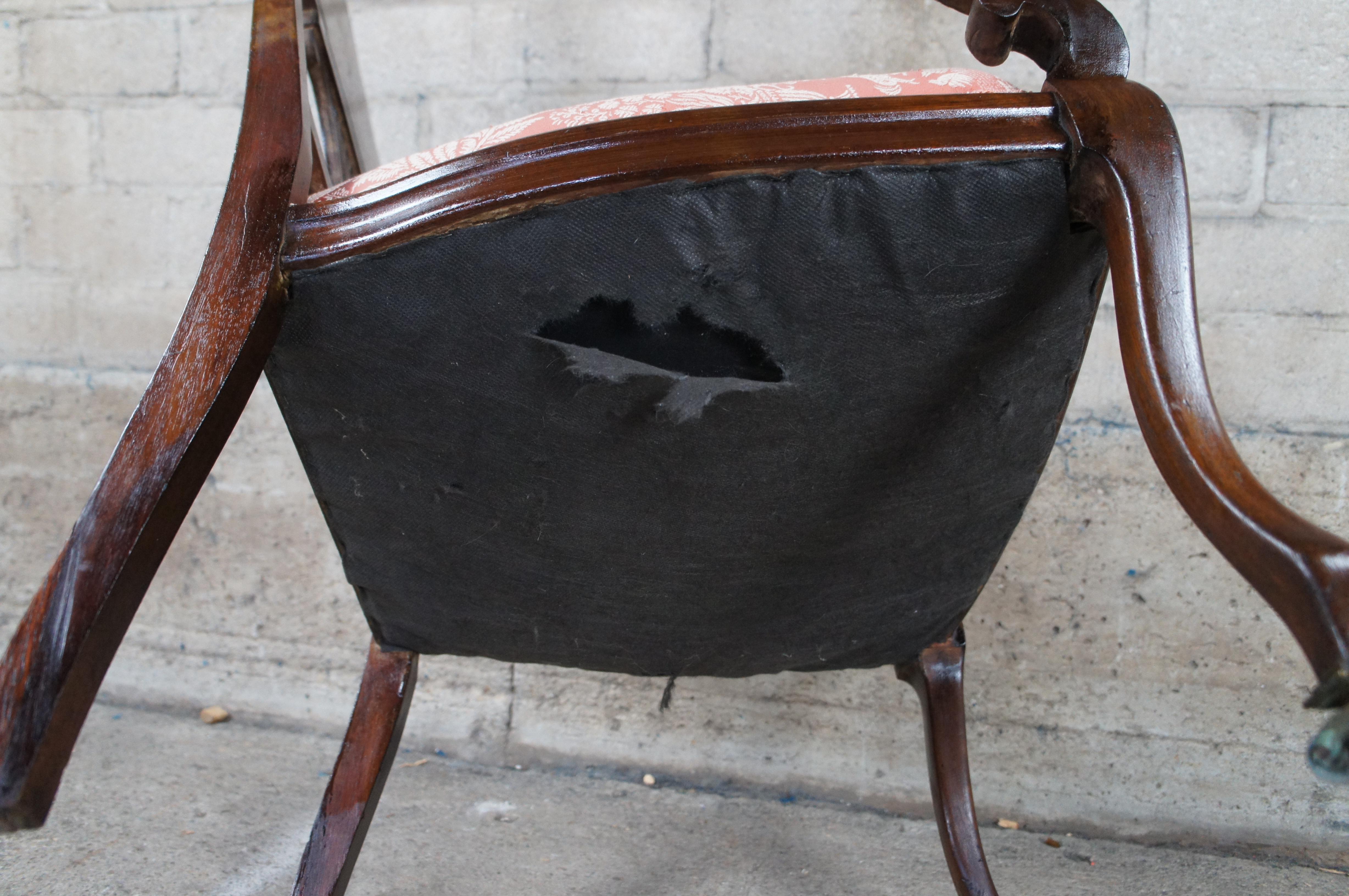 Antique English Edwardian Mahogany Inlaid Marquetry Mother Pearl Parlor Armchair For Sale 7