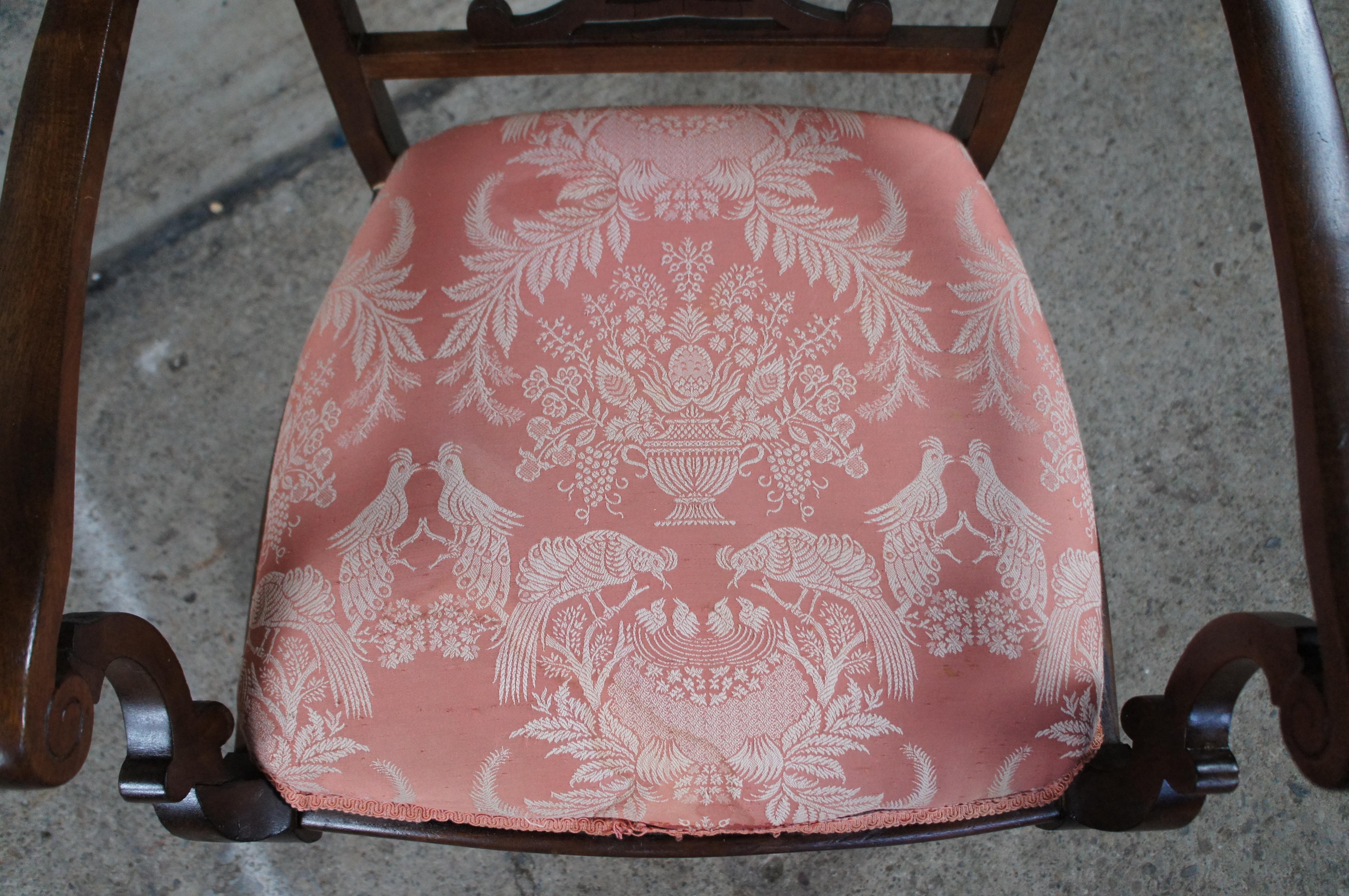 Antique English Edwardian Mahogany Inlaid Marquetry Mother Pearl Parlor Armchair For Sale 1