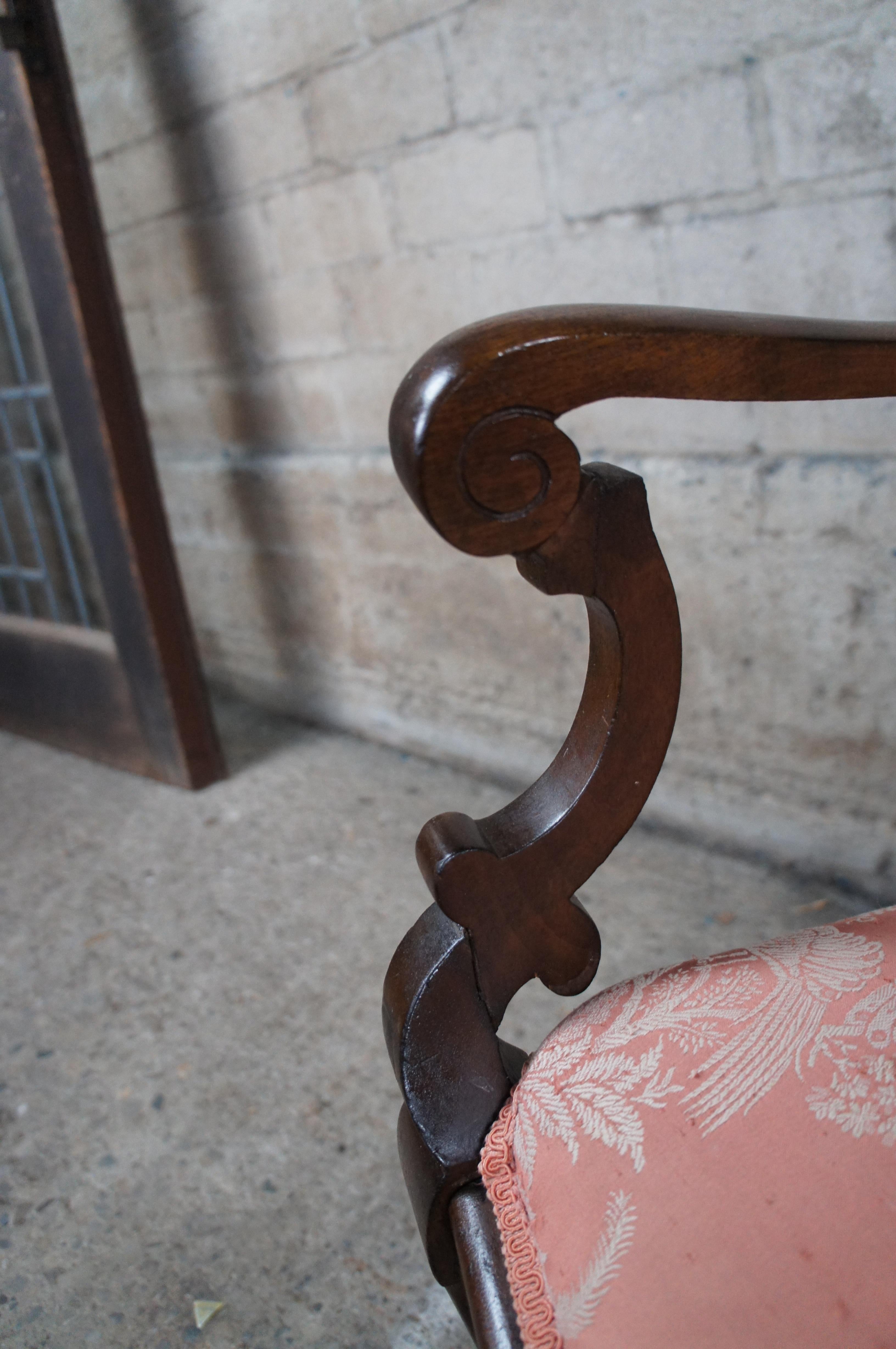 Antique English Edwardian Mahogany Inlaid Marquetry Mother Pearl Parlor Armchair For Sale 3