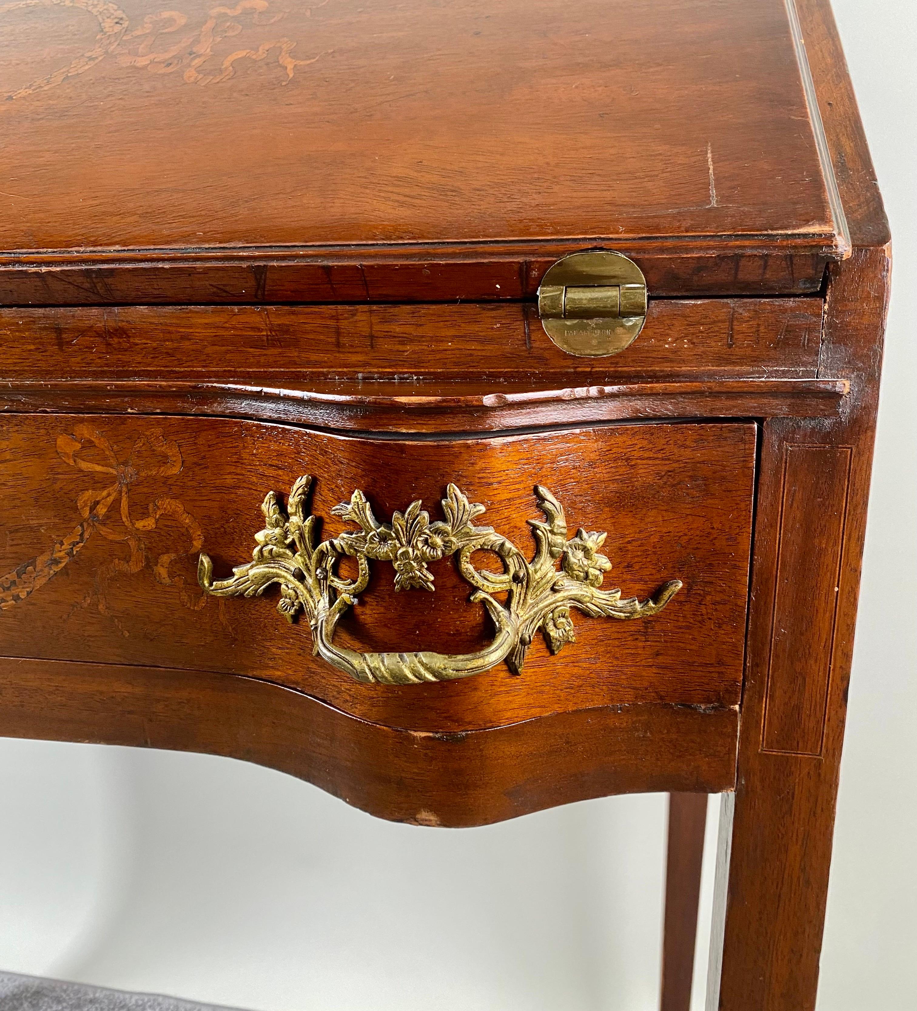 Antique English Edwardian Mahogany Inlaid Secretary Slant Front Desk & Chair  For Sale 8