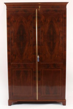 Antique English Edwardian Mahogany Inlaid Wardrobe Late 19th Century