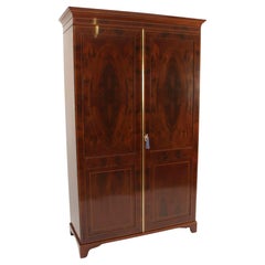 Antique English Edwardian Mahogany Inlaid Wardrobe Late 19th Century