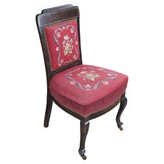 Antique English Edwardian Mahogany Needlepoint Nailhead Parlor Vanity Desk Chair