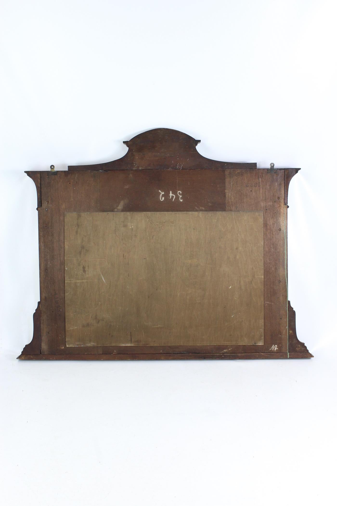 Antique English Edwardian Mahogany Overmantle Mirror, circa 1905 Overmantel For Sale 6