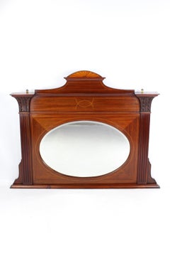 Antique English Edwardian Mahogany Overmantle Mirror, circa 1905 Overmantel
