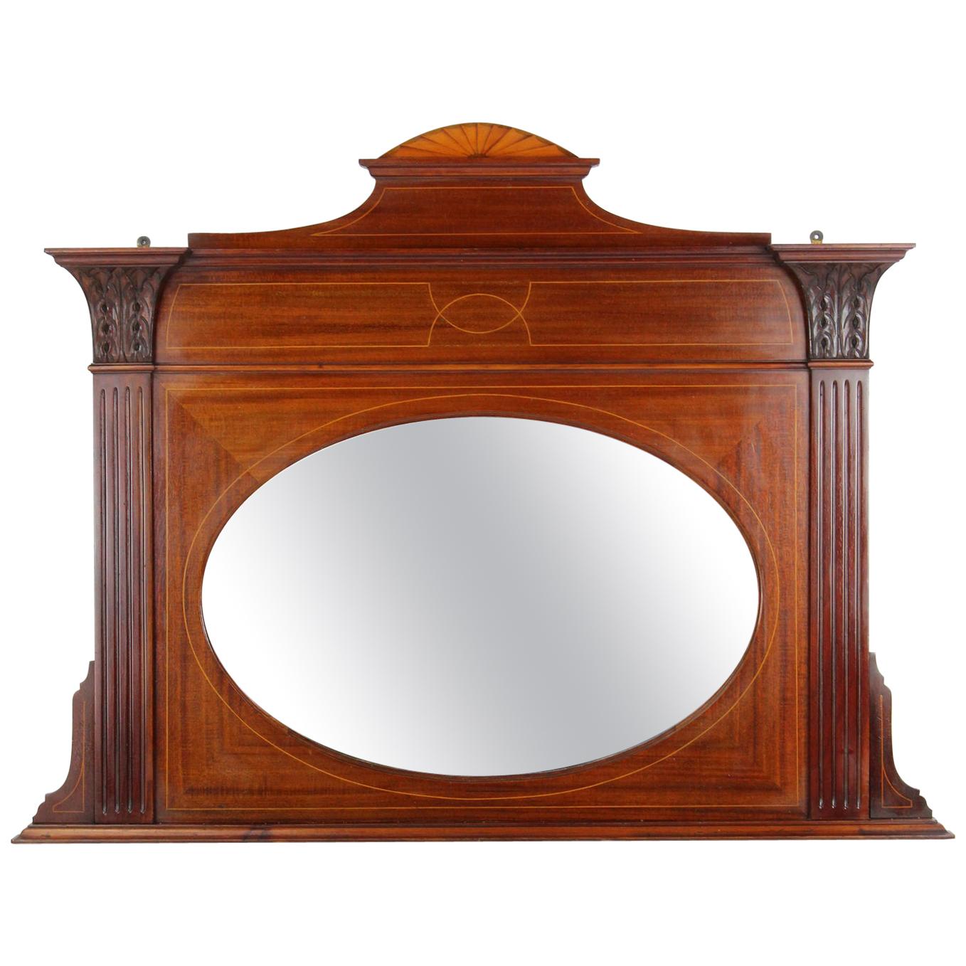 Antique English Edwardian Mahogany Overmantle Mirror, circa 1905 Overmantel  For Sale