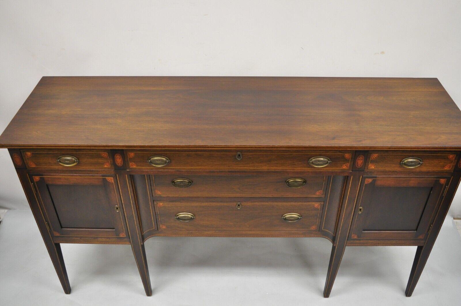 Antique English Edwardian Mahogany Sideboard Buffet with Pinwheel Inlay In Good Condition In Philadelphia, PA