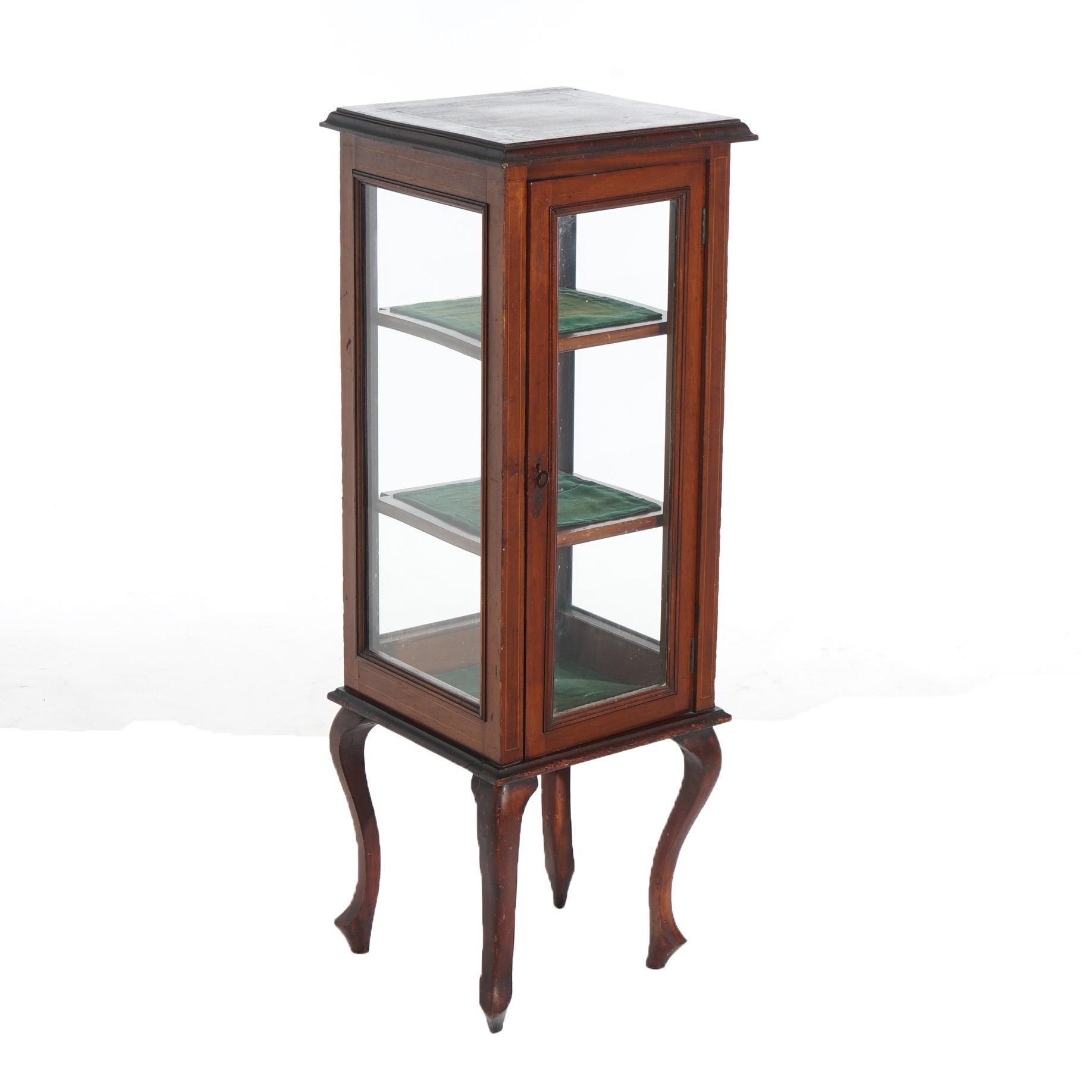 Antique English Edwardian Mahogany Vitrine or Curio Display Cabinet C1910 In Good Condition In Big Flats, NY