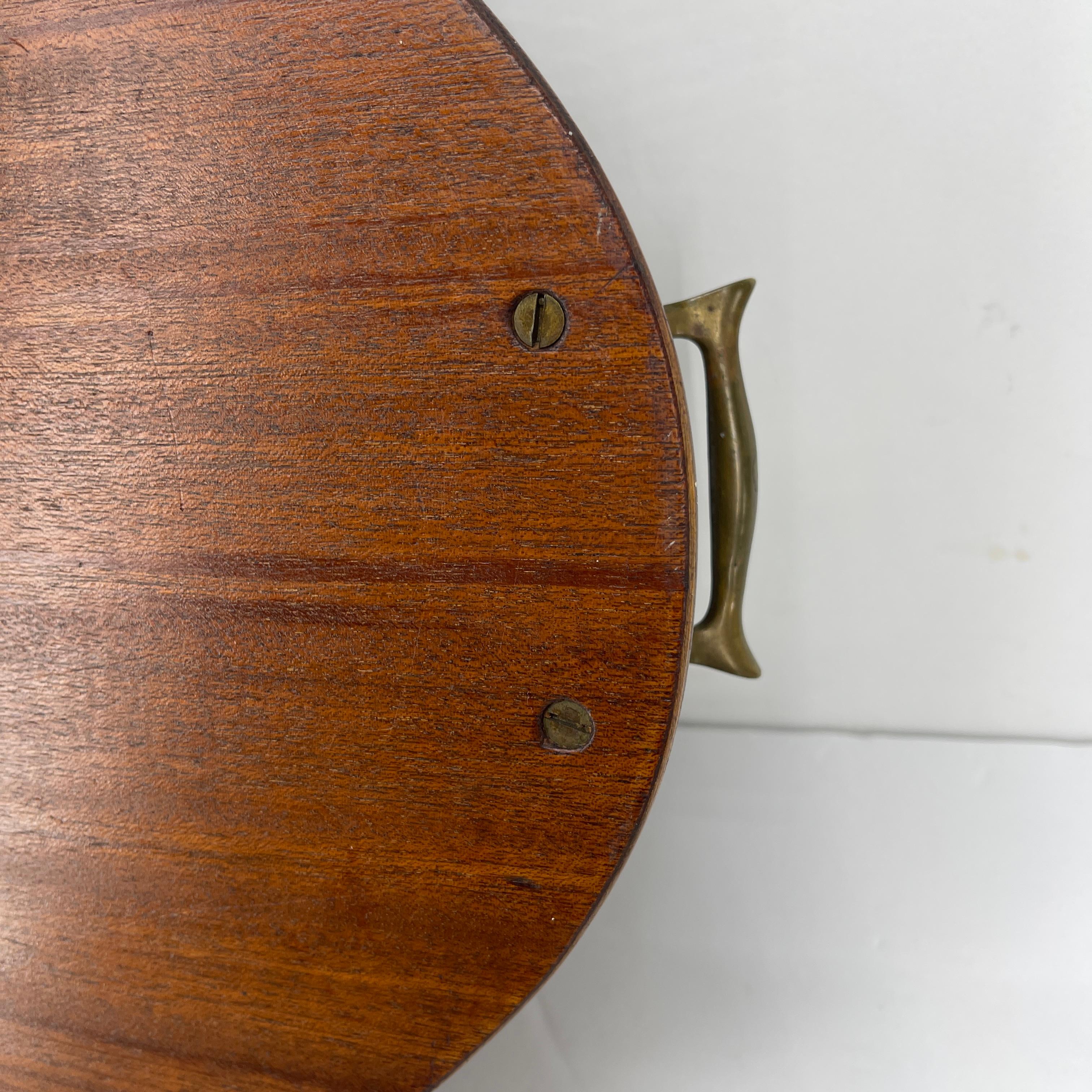 Antique English Edwardian Mahogany with Inlay Serving Tray with Brass Handles 8