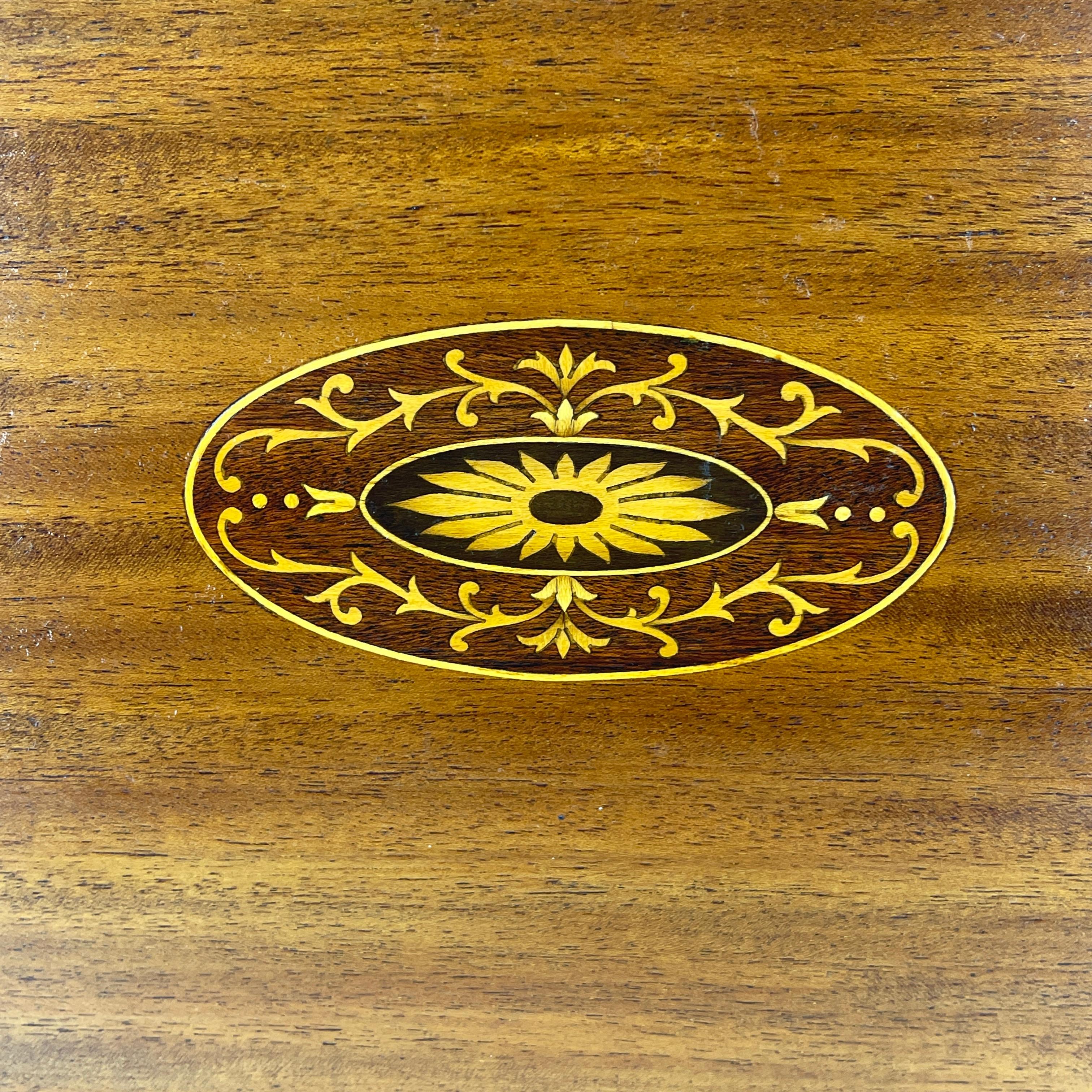 Hand-Crafted Antique English Edwardian Mahogany with Inlay Serving Tray with Brass Handles