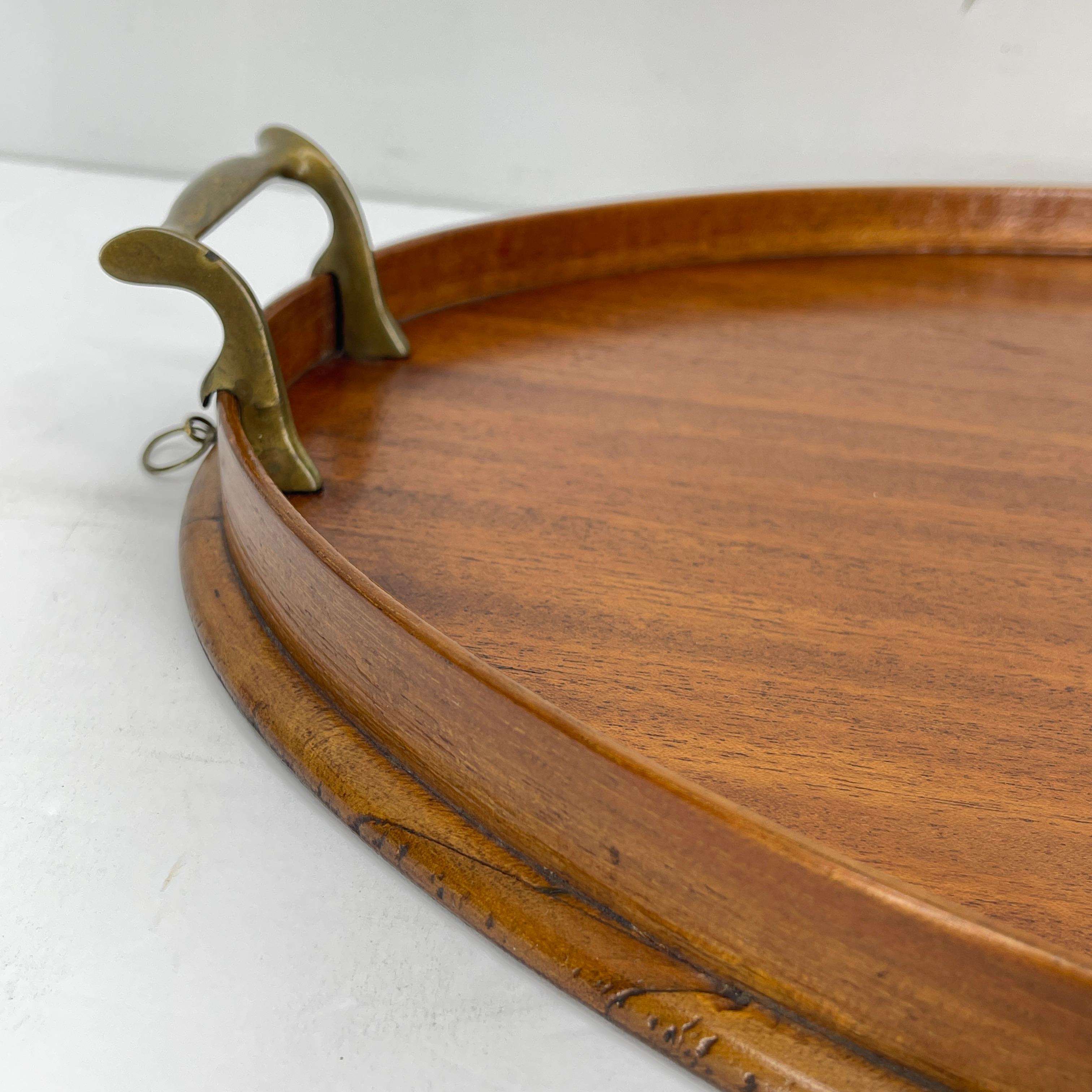Early 20th Century Antique English Edwardian Mahogany with Inlay Serving Tray with Brass Handles
