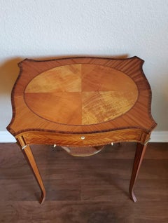 Antique English Edwardian Marquetry Inlaid Sewing Table