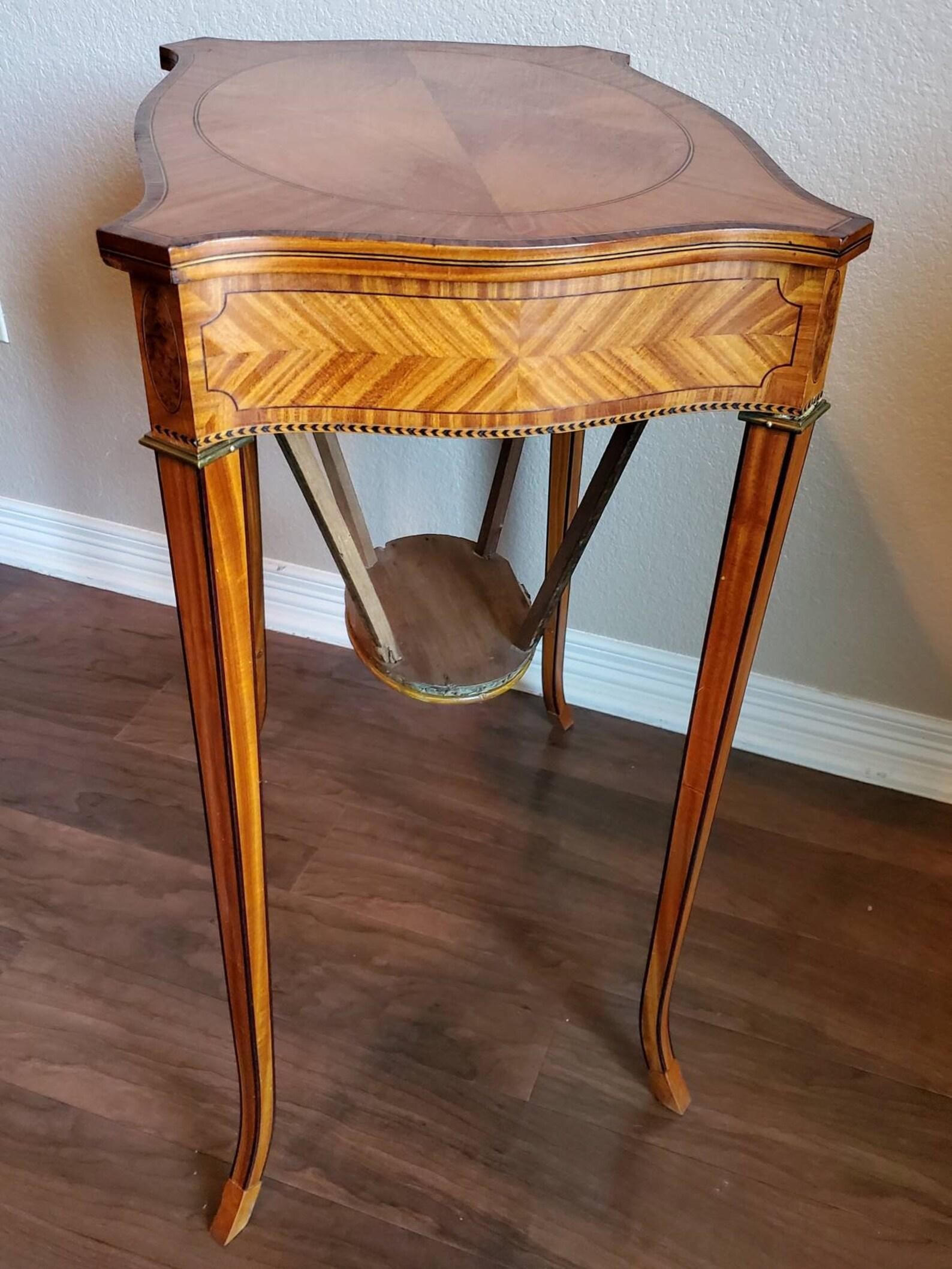 Antique English Edwardian Marquetry Inlaid Sewing Table For Sale 1