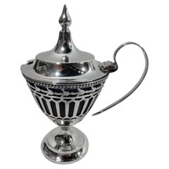 Antique English Edwardian Neoclassical Sterling Silver Mustard Pot