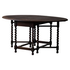 Antique English Edwardian Oak Drop Leaf Gate Leg Table, Late 19th Century