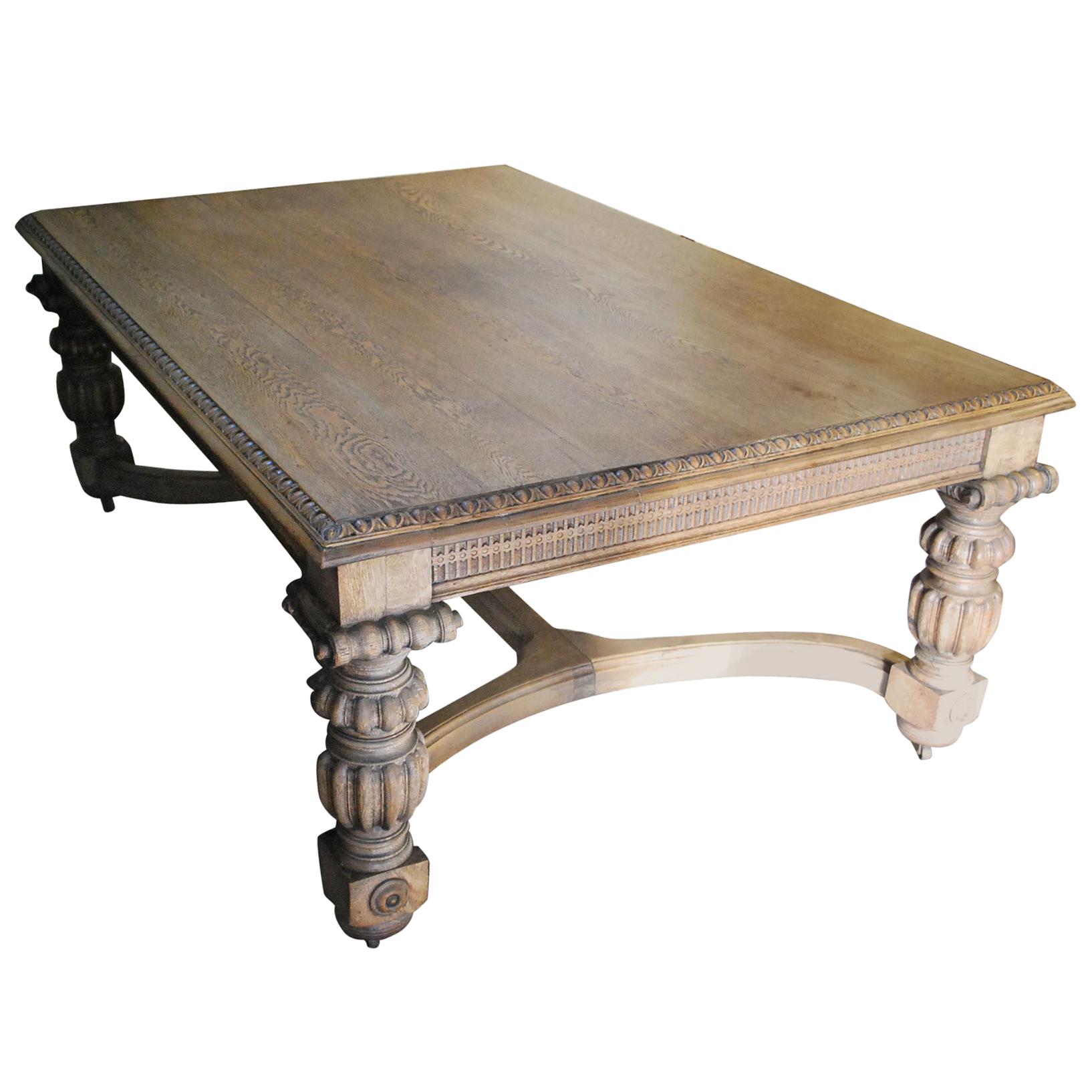 Antique English Edwardian Oak Elizabethan Style Dining Table / Library Table For Sale