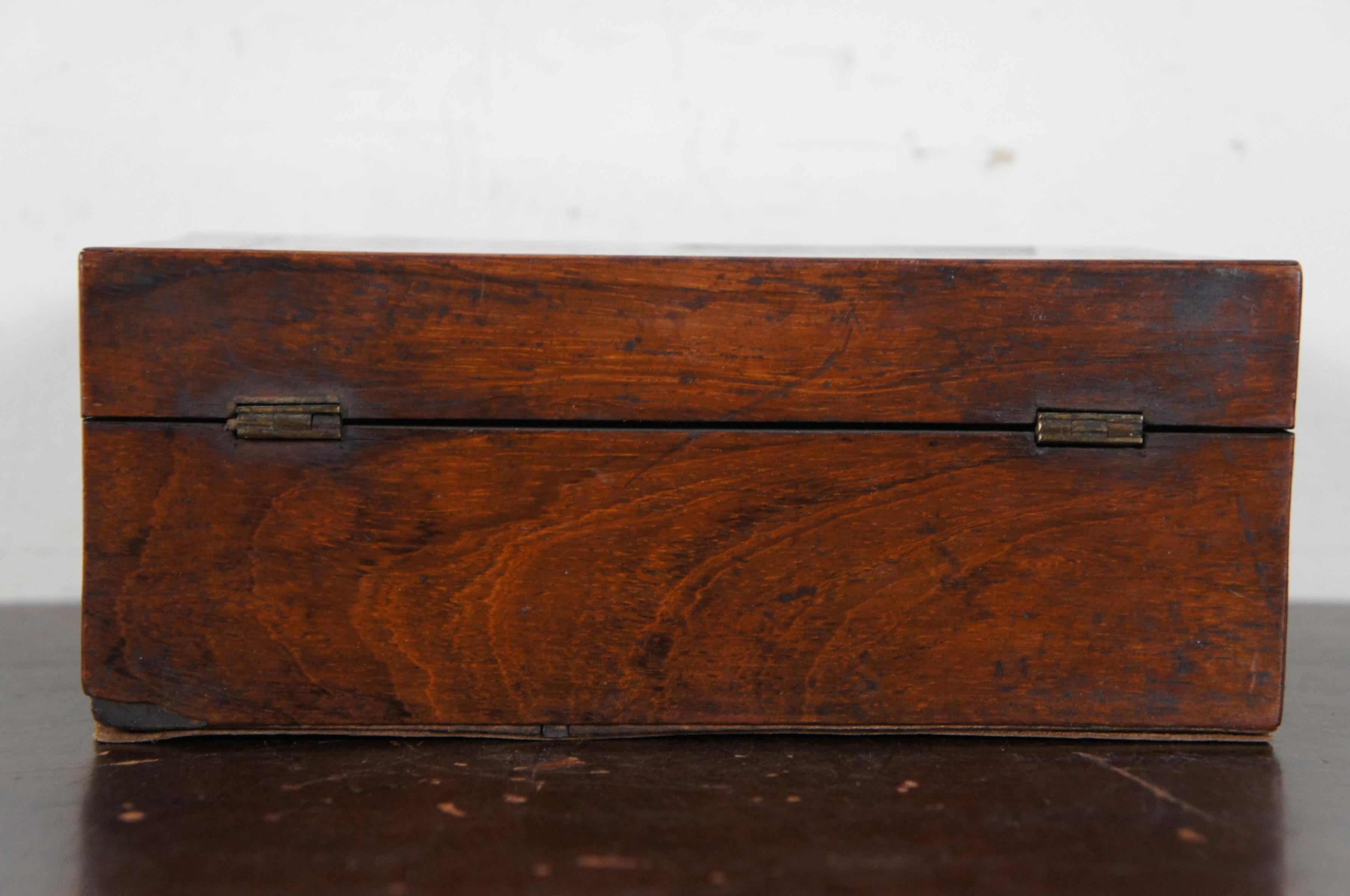 Antique English Edwardian Oak Keepsake Trinket Box Mother of Pearl Inlay 2
