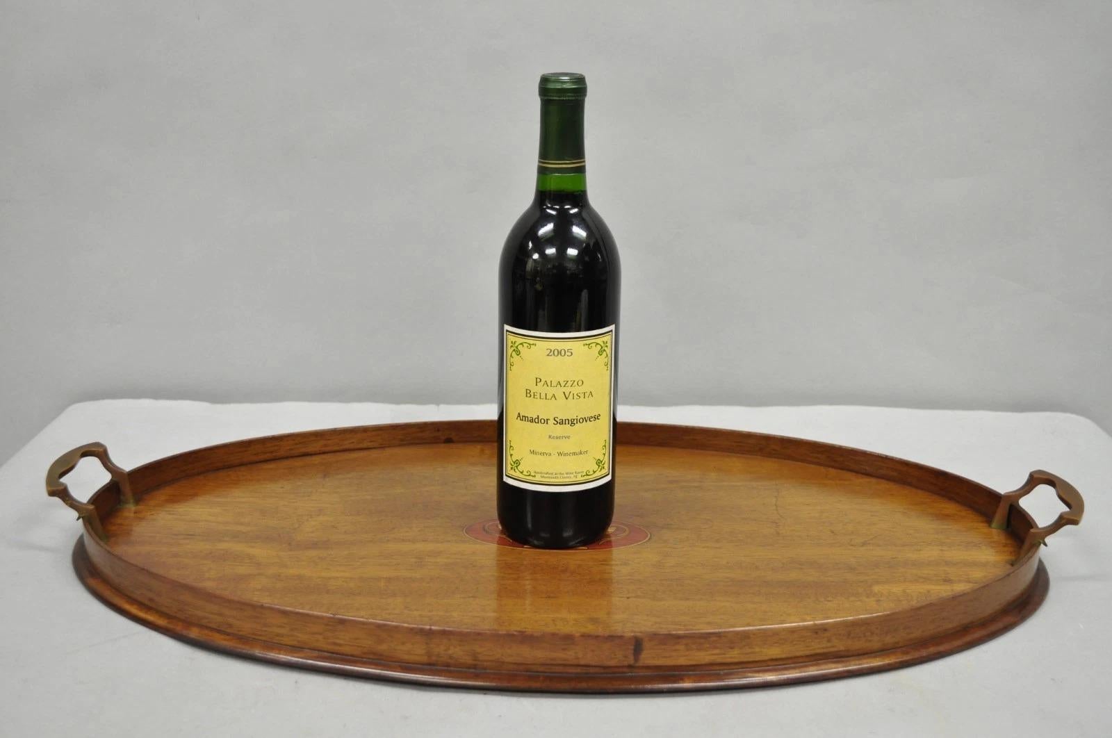 Antike englische Edwardian Oval Mahagoni Butlers Bar servieren Tablett mit Urne Inlay im Angebot 6