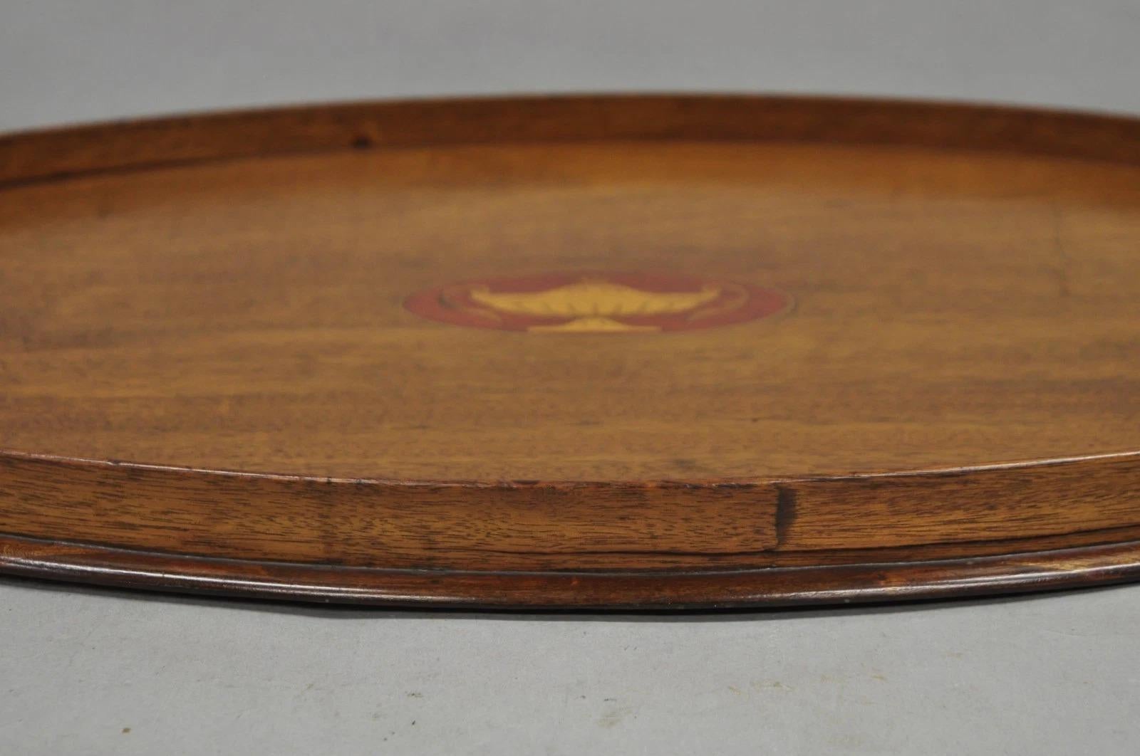 Antike englische Edwardian Oval Mahagoni Butlers Bar servieren Tablett mit Urne Inlay im Angebot 7