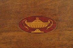Antique English Edwardian Oval Mahogany Butlers Bar Serving Tray with Urn Inlay