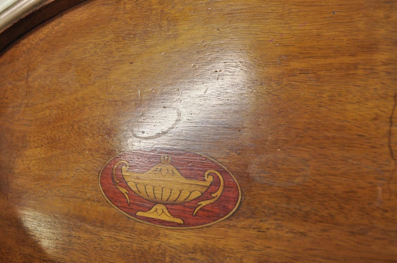 Antike englische Edwardian Oval Mahagoni Butlers Bar servieren Tablett mit Urne Inlay im Angebot 3