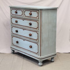 Antique English Edwardian Painted Dresser With Mahogany Pulls Inset With Mother-