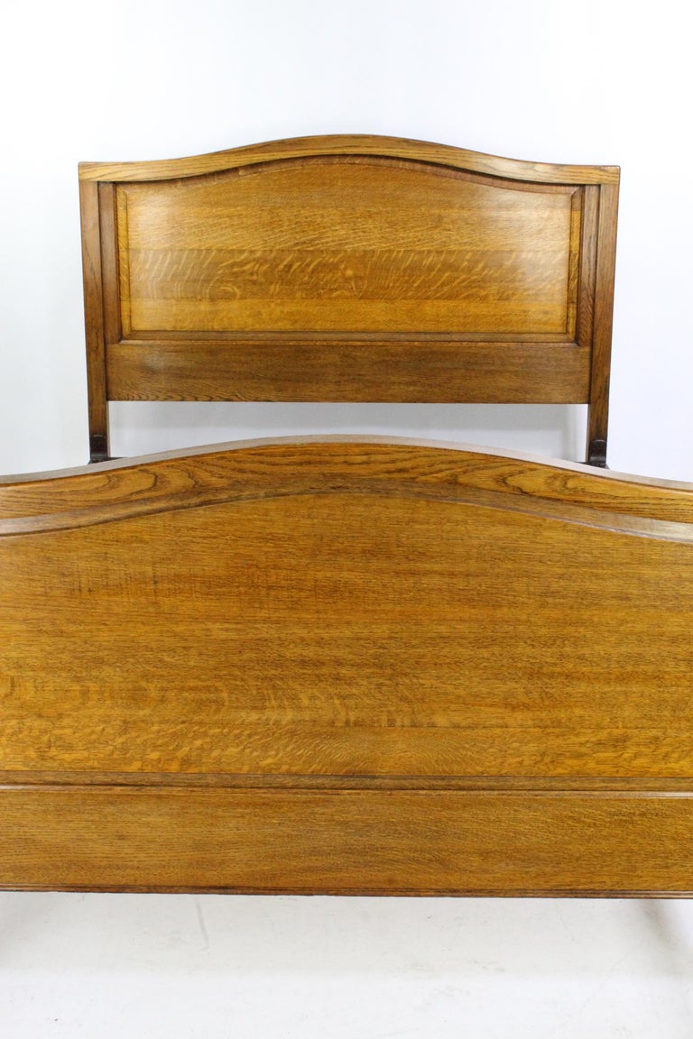 Antique English Edwardian Panelled Oak Double Bed Bedstead UK Double ...