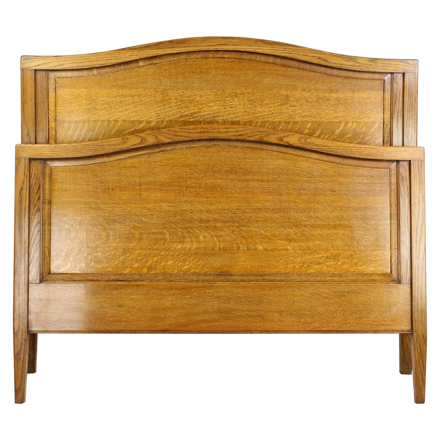 Antique English Edwardian Panelled Oak Double Bed Bedstead UK Double