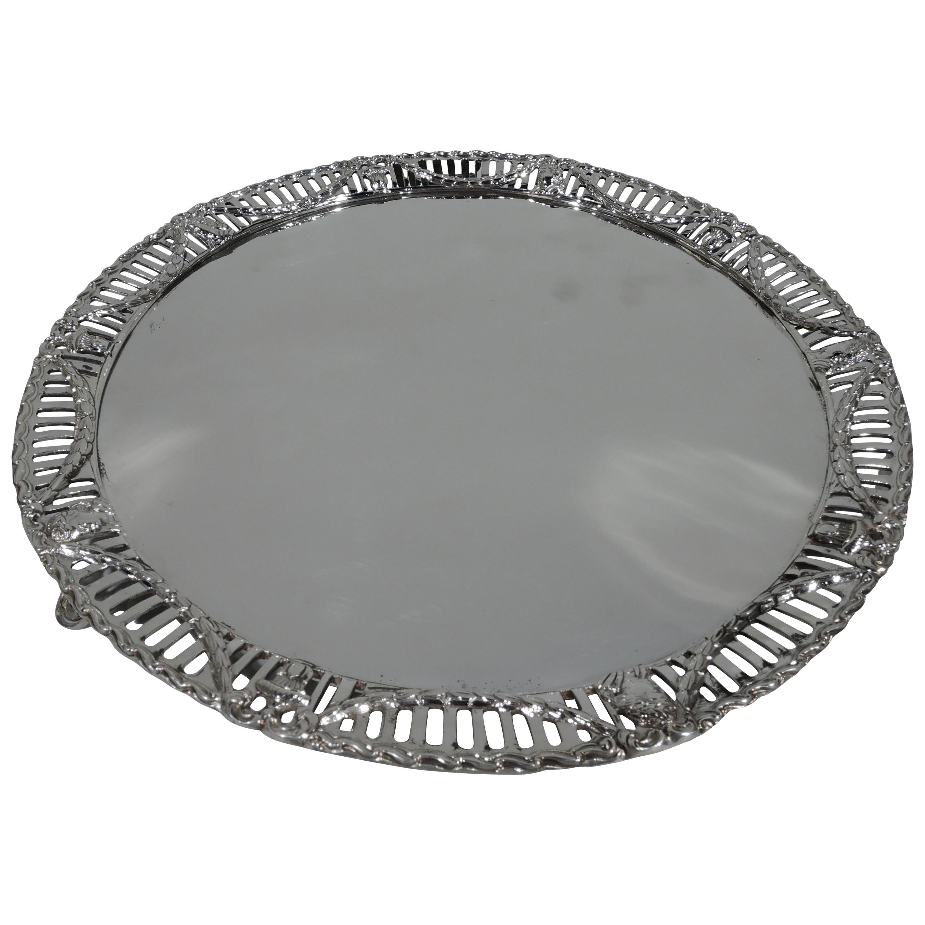 Antike englische Edwardian Regency Revival Sterling Silber Salver Tablett