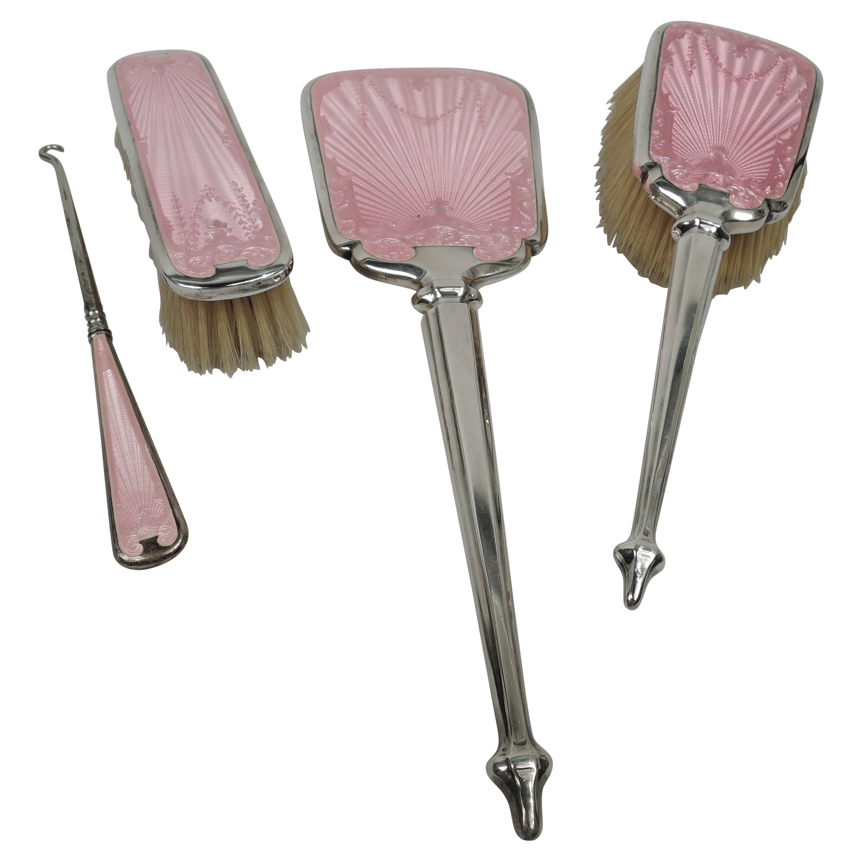Antikes englisches edwardianisches Regency-Schminktisch-Set aus Sterlingsilber und Emaille