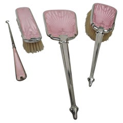 Antique English Edwardian Regency Sterling Silver & Enamel Vanity Set