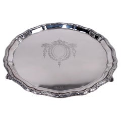 Antique English Edwardian Regency Sterling Silver Salver, 1911