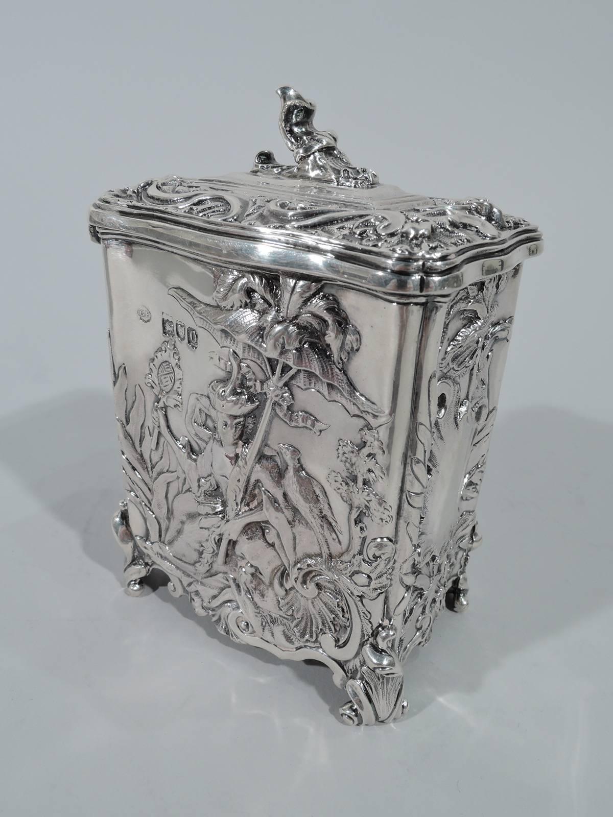 Rococo Revival Antique English Edwardian Rococo Sterling Silver Tea Caddy by George Fox