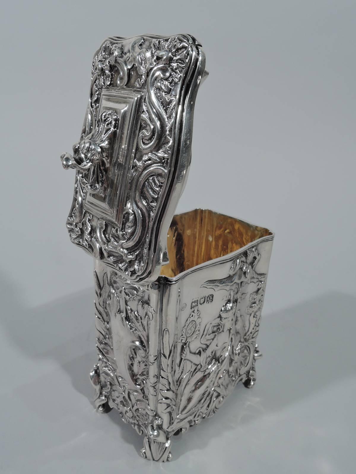 Antique English Edwardian Rococo Sterling Silver Tea Caddy by George Fox In Excellent Condition In New York, NY