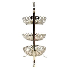 Antique English Edwardian “Rutherford Hawick” 3-Tier Pierced Silver-Plated Stand