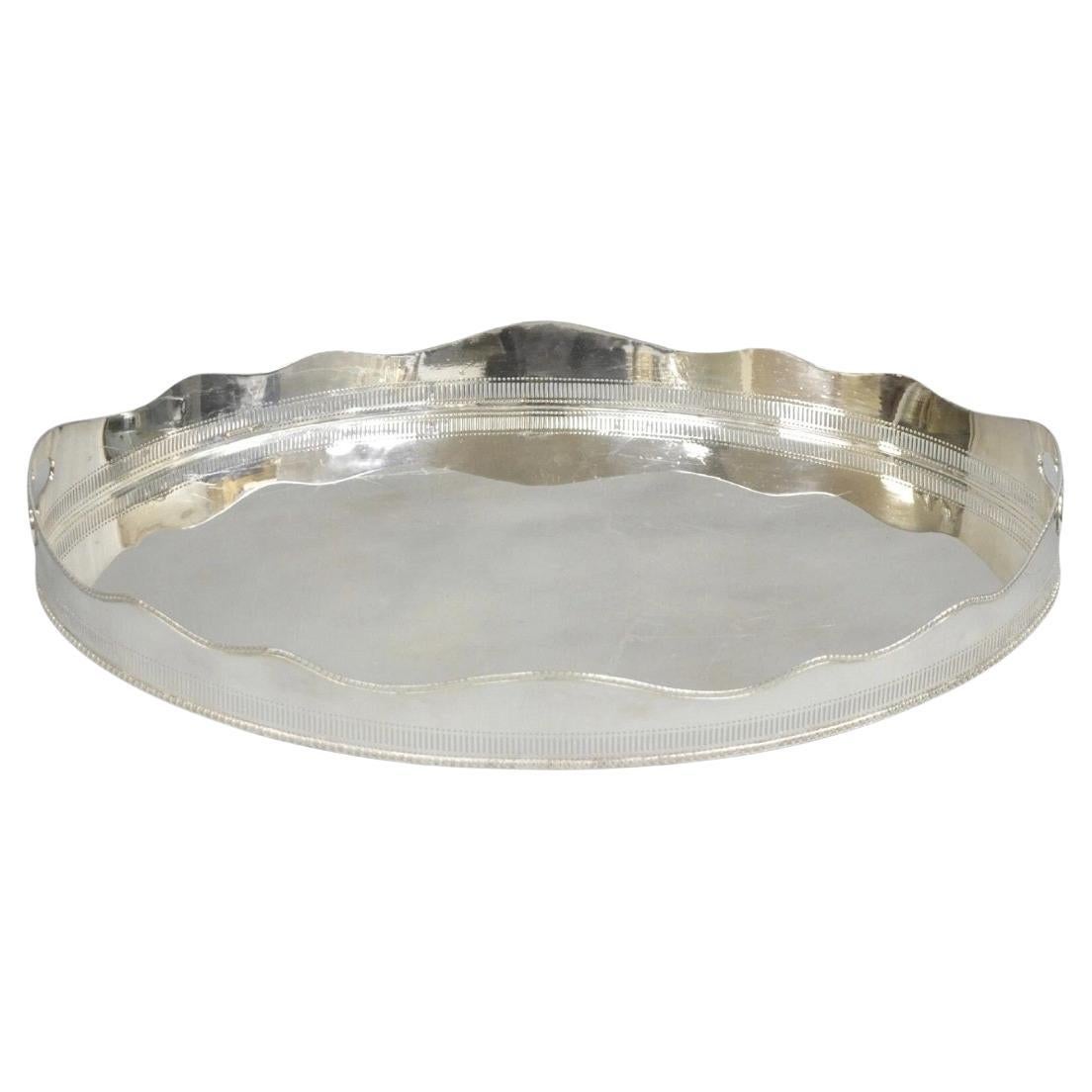 Antique English Edwardian Sheffield Silver Plated 24" Serving Platter Bar Tray For Sale