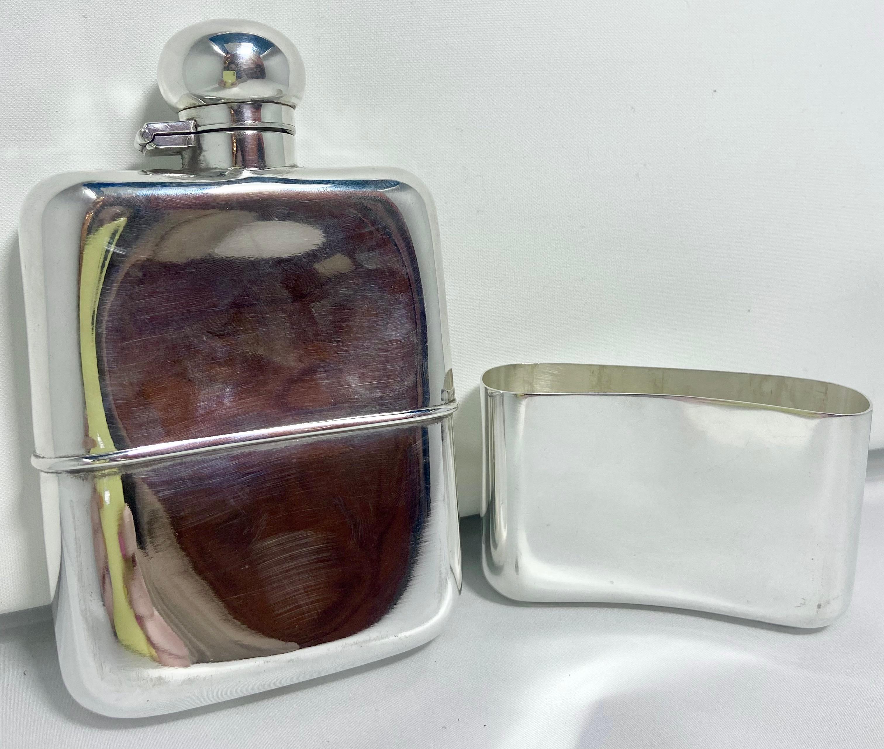 Antique English Edwardian Sheffield silver-plated flask, Circa 1900-1910.