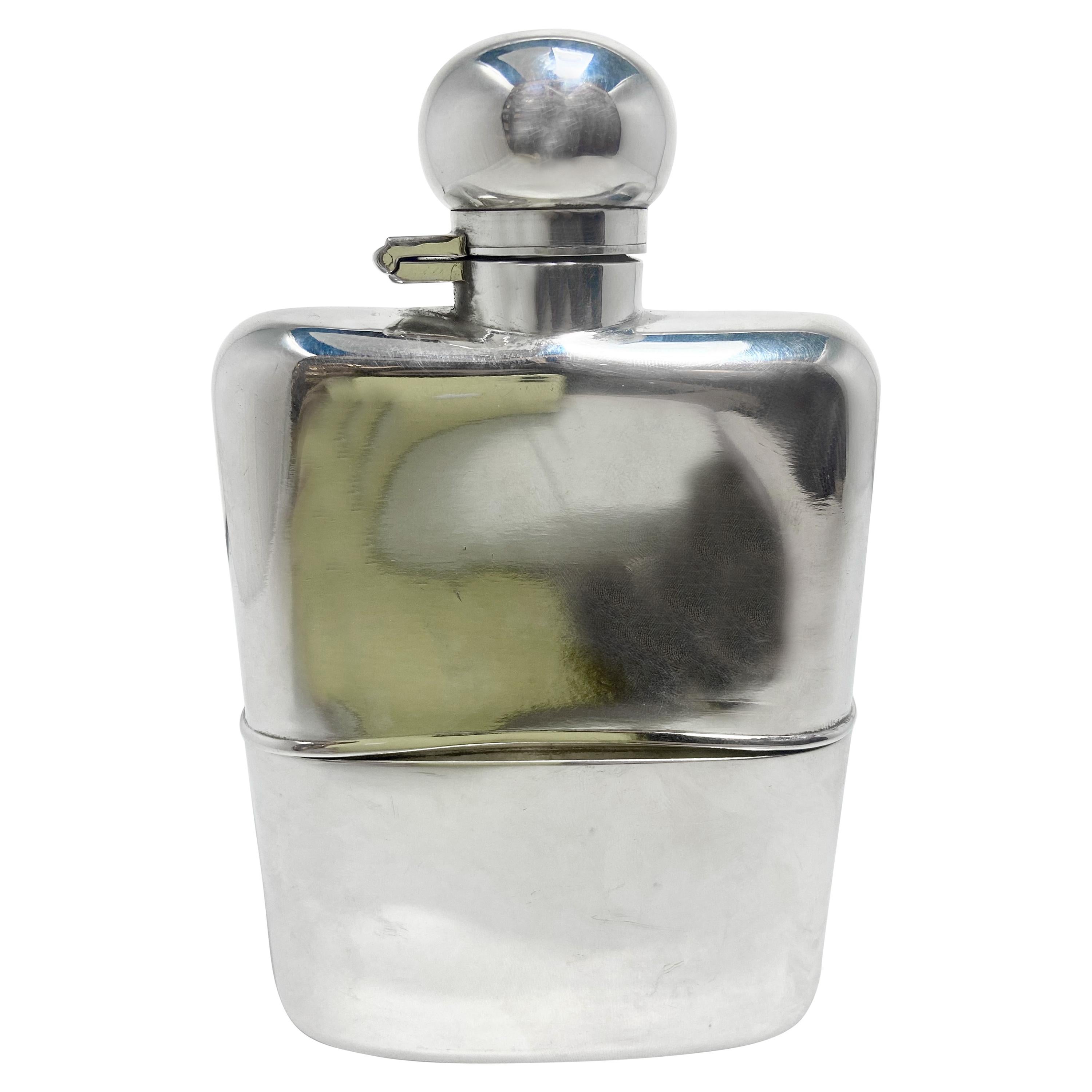 Antique English Edwardian Sheffield Silver-Plated Flask, Circa 1900-1910