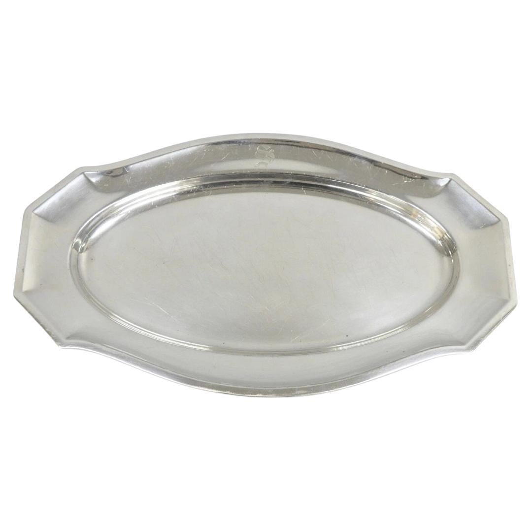Antique English Edwardian Silver Plated 21" Serving Platter Tray w/ "S" Monogram For Sale