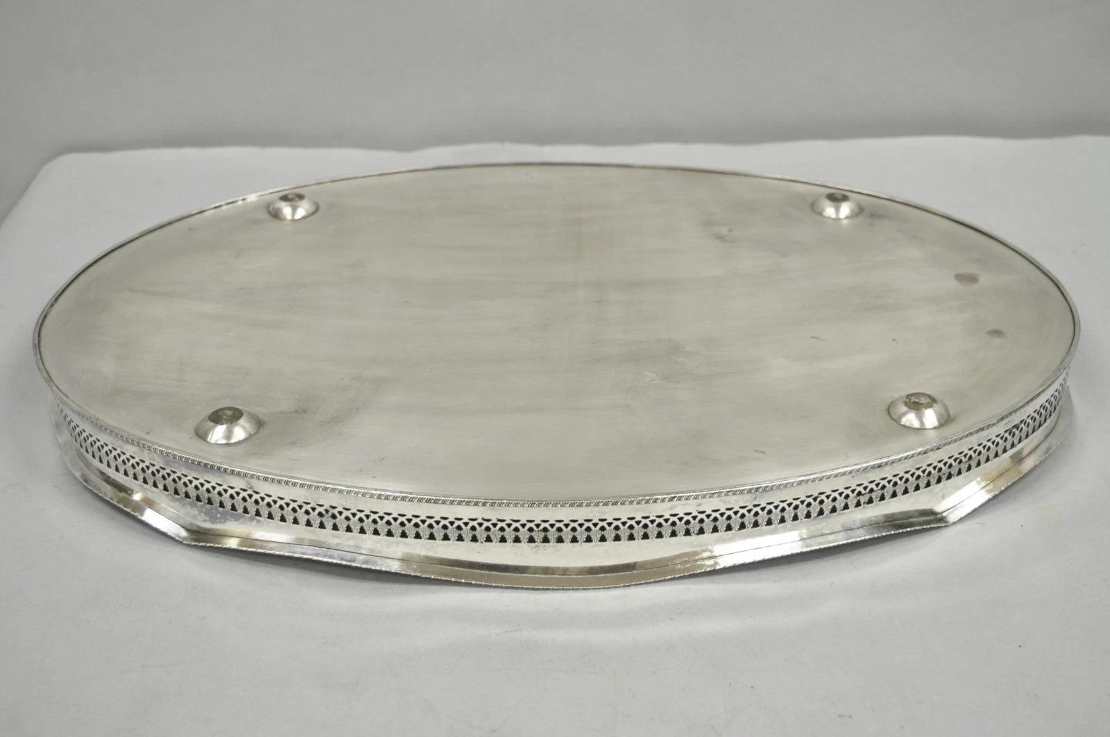 Antike englische Edwardian versilbert Oval Bar servieren Tablett w / Raised Gallery im Angebot 4