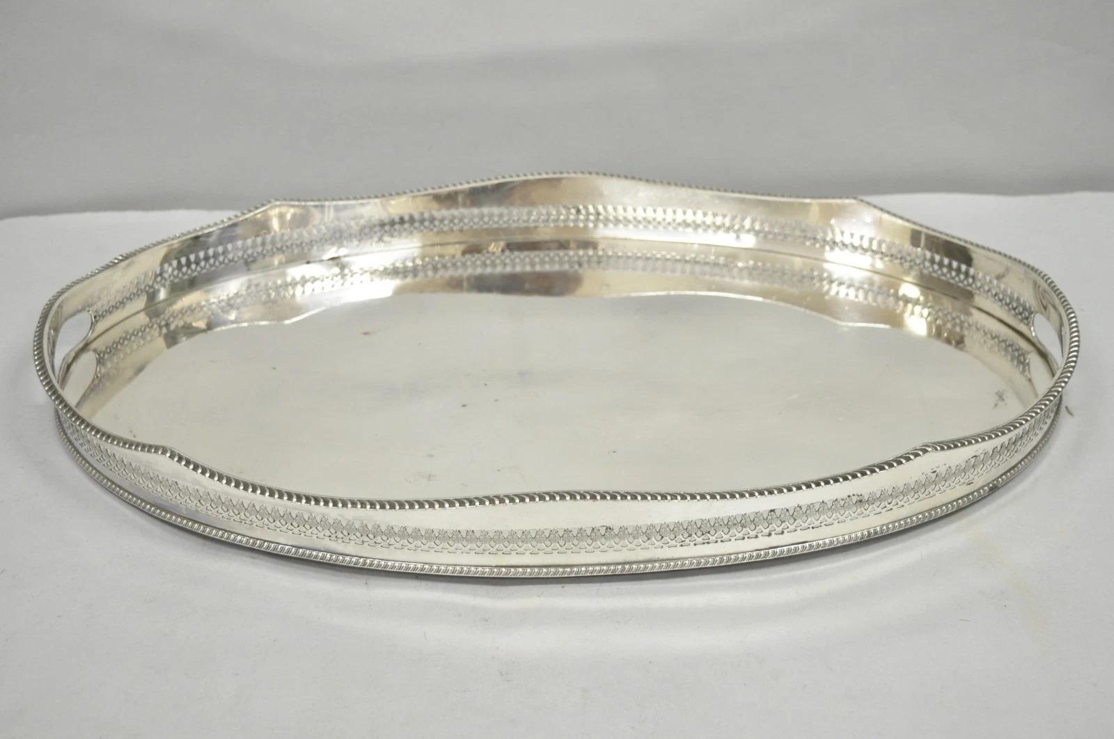 Antike englische Edwardian versilbert Oval Bar servieren Tablett w / Raised Gallery im Angebot 6